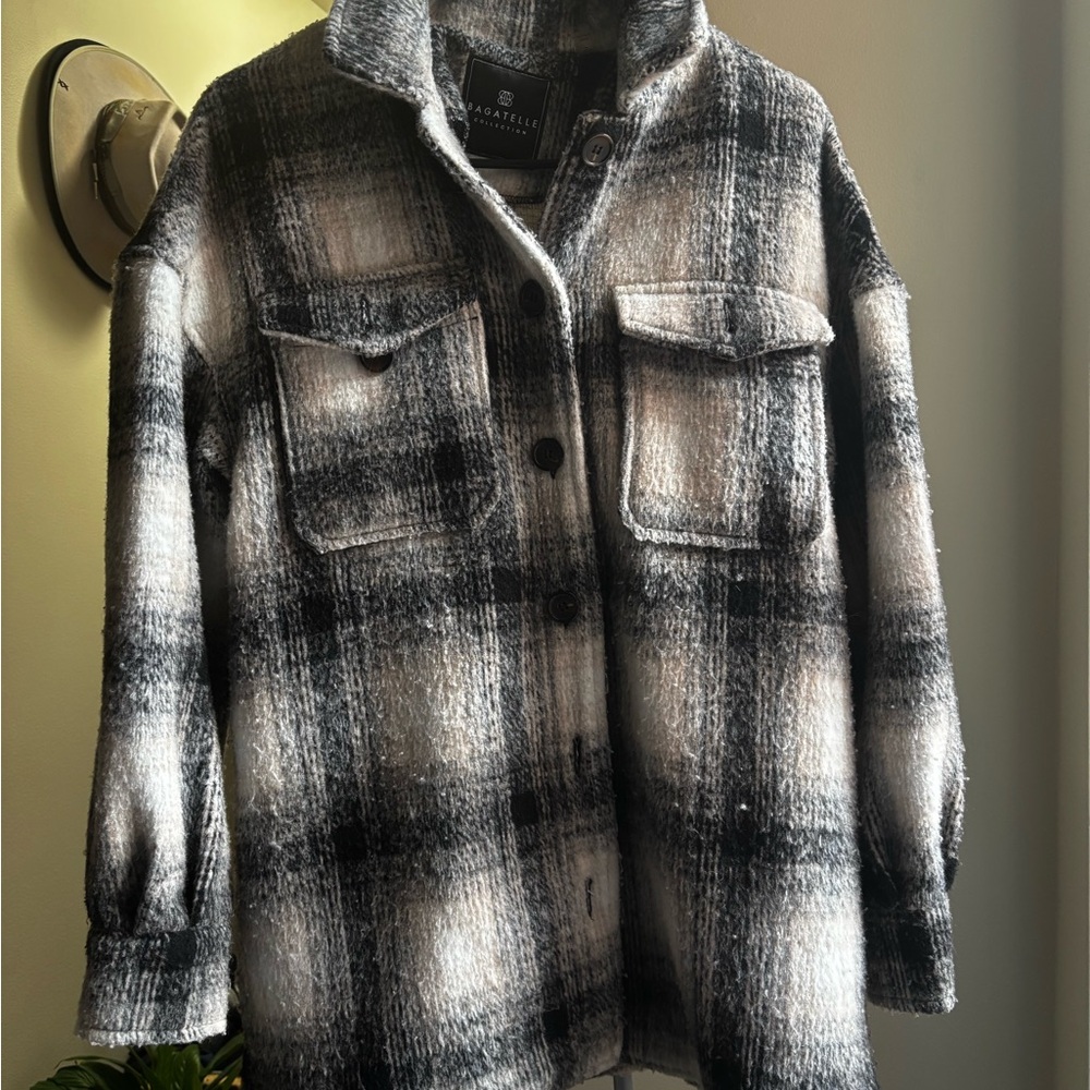 Bagatelle Black and White Plaid Utility Jacket